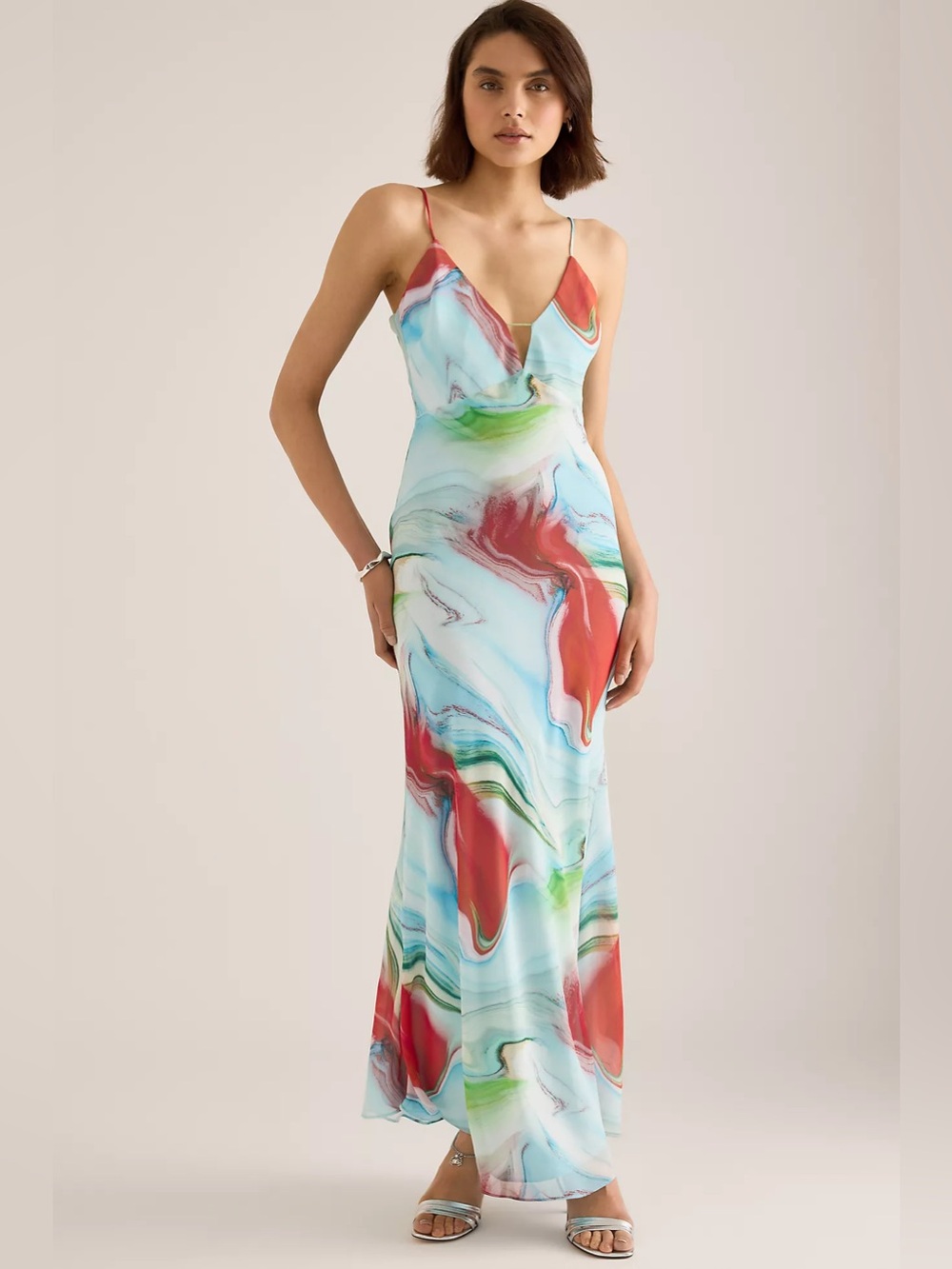 Bardot Suri Maxi Slip Dress In Blue Tie Dye Size 6 Blue Red NWOT